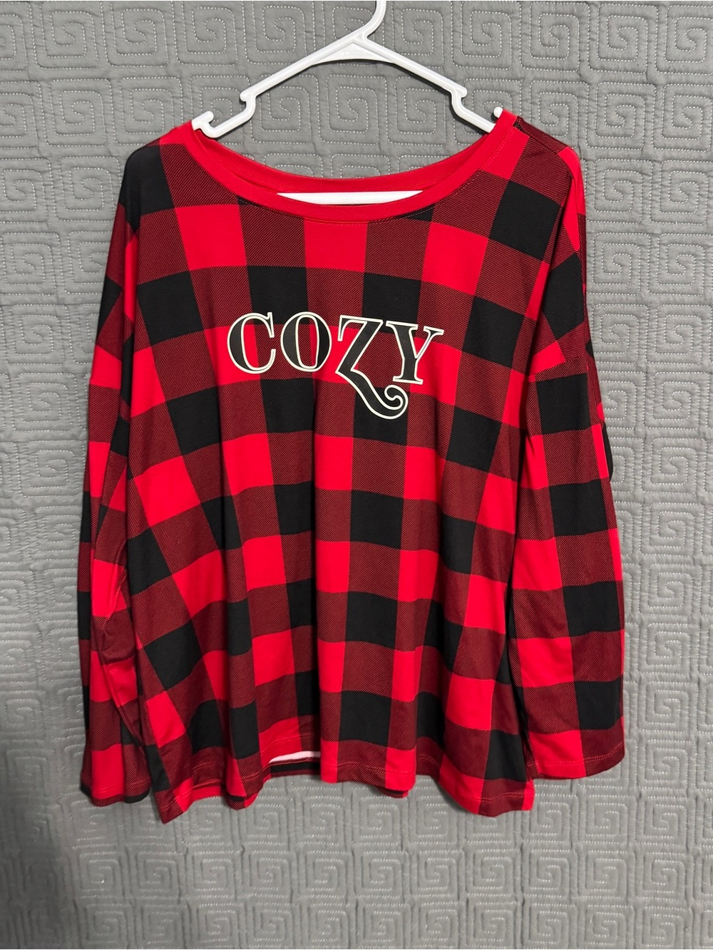 Joyspun Womens XL 16-18 Pajama Top Red Black Buffalo Plaid Long Sleeve Cozy